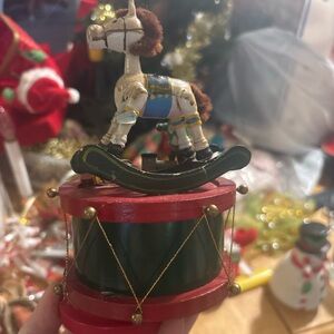 Wooden Christmas Music Box Drum Rocking Horse Toy Train Holiday Decor